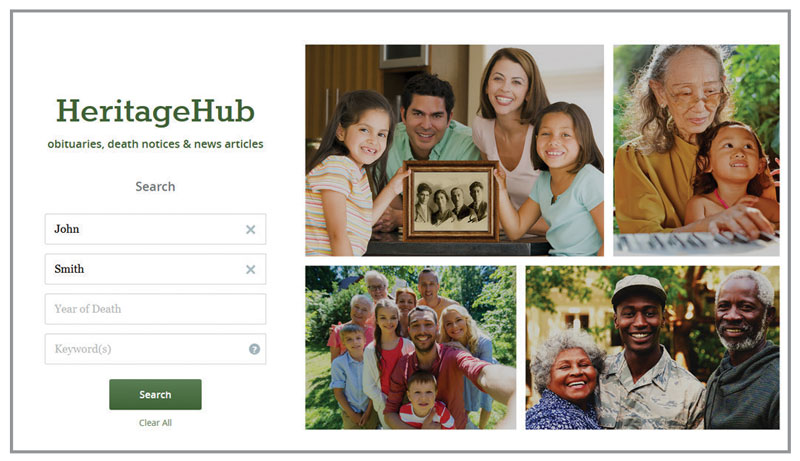 HeritageHub website login screen for information purposes only, not a live page